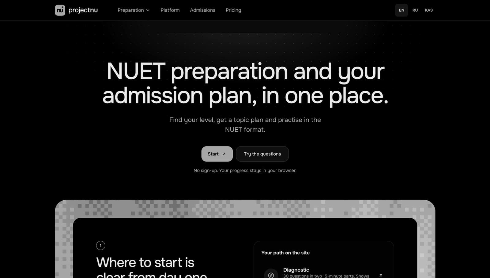 NUET Prep home page: preparation and an admission plan in one place