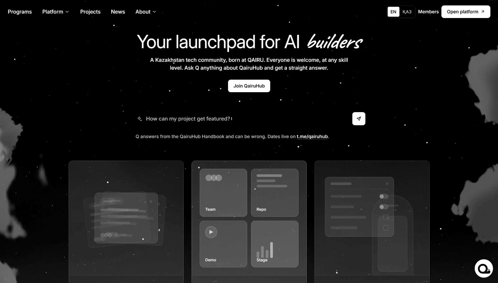 QairuHub home page for the QAIRU builder community